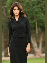 Exude Glorious Double-breasted Crop Blazer Black Blazers