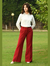Exude Eminence Solid Bootcut Trousers Red Trousers