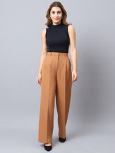Exude Influence Solid Wide Leg Trousers Beige Trouser