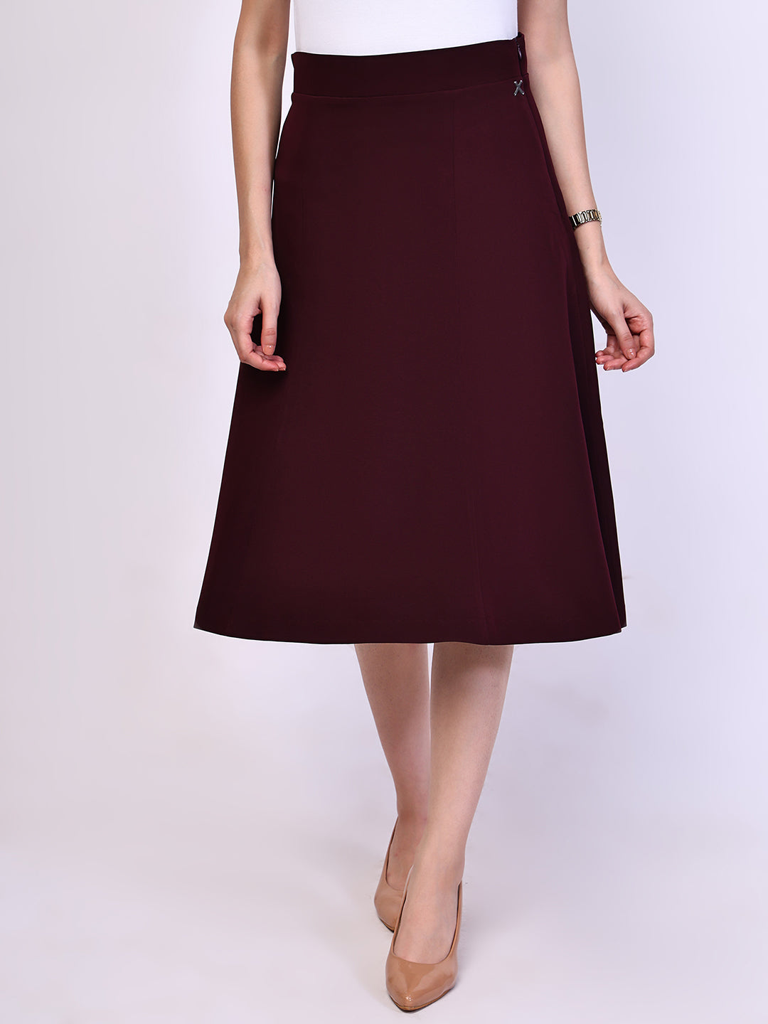 Exude Loyalty Solid A-line Skirt (Wine)
