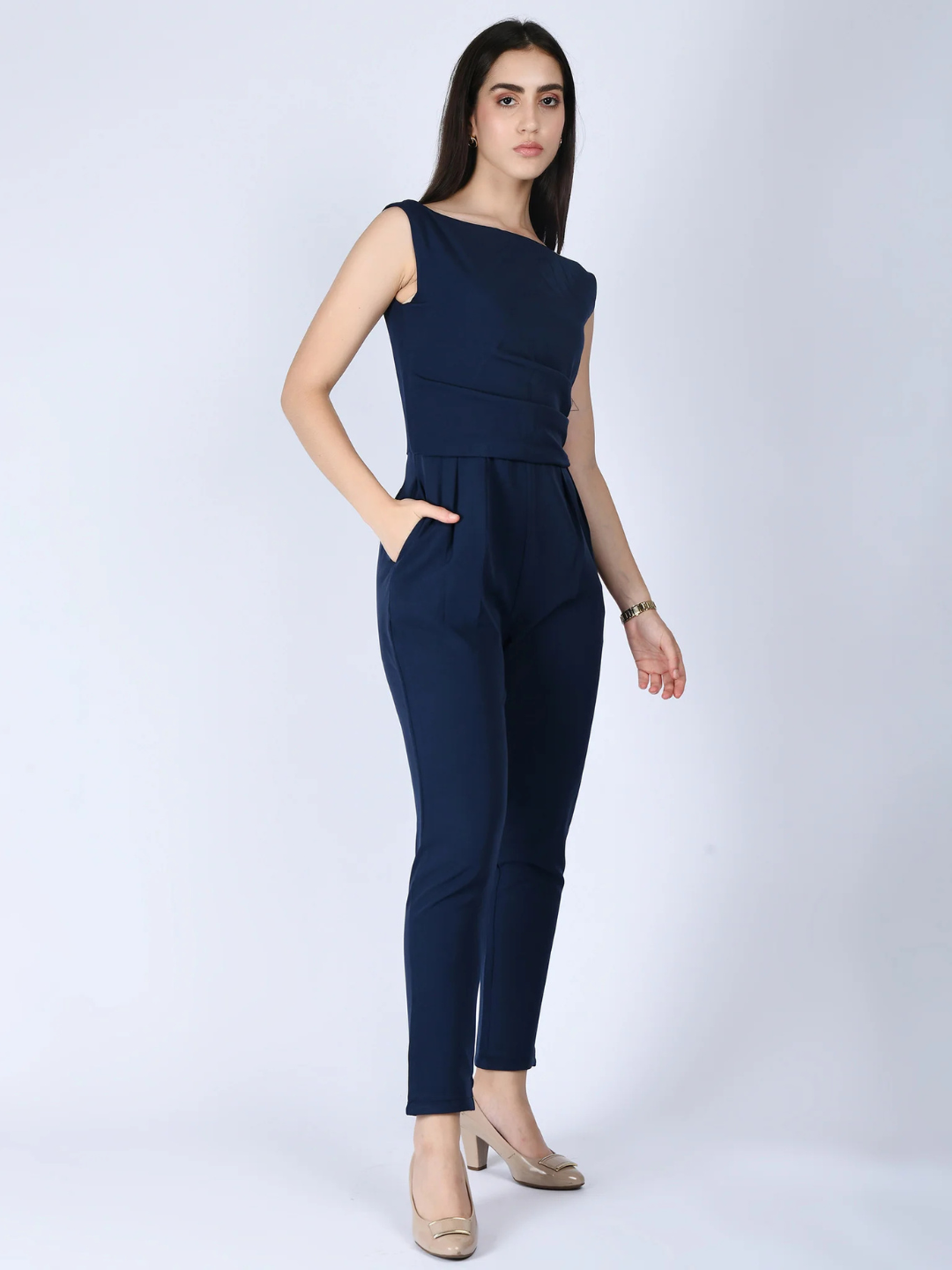Exude Divinity Straight Fit Jumpsuit Navy Jumpsuits