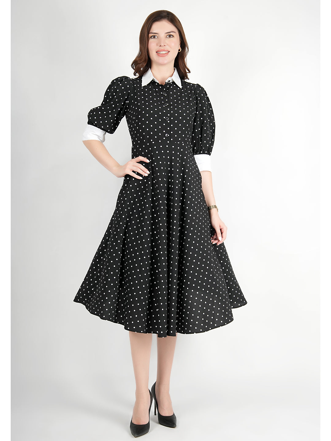 Exude Exploration Polka Dress With Pockets Black 