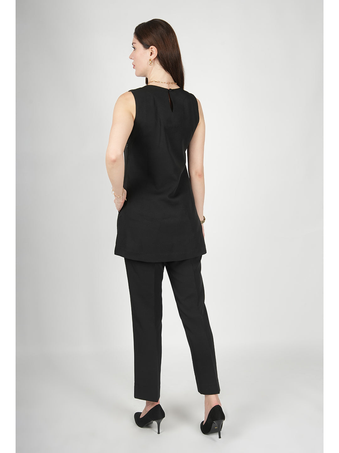 Exude Resplendent Thigh Length Tunic with Trouser Black Co-ord Sets