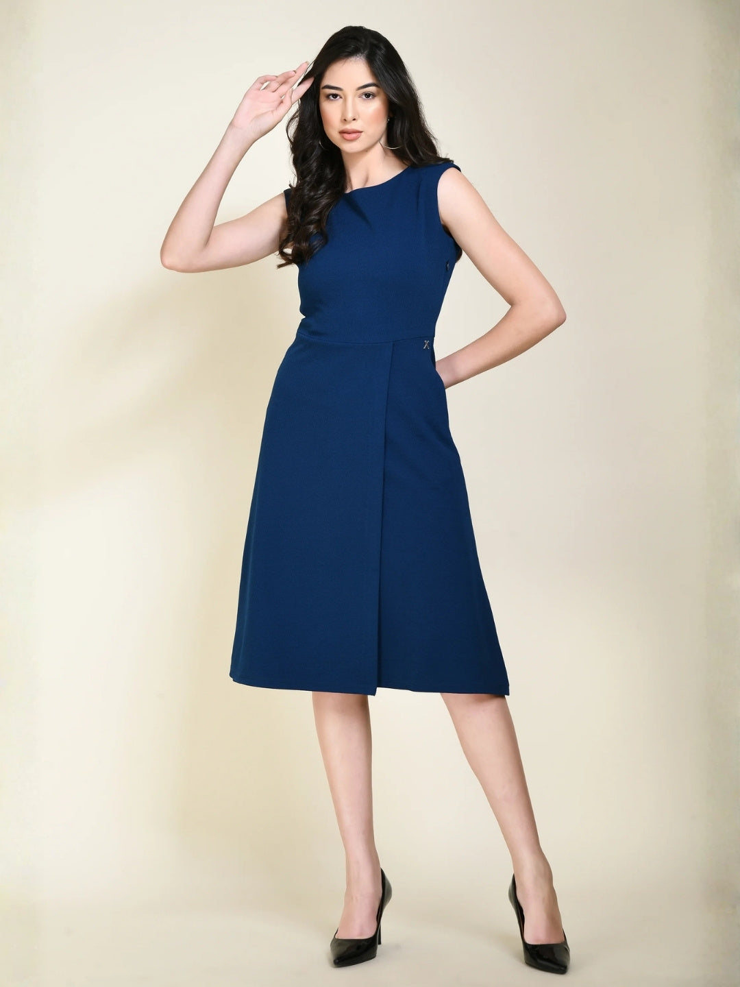 Exude Pride A-line Wrap Dress Royal Blue Dresses
