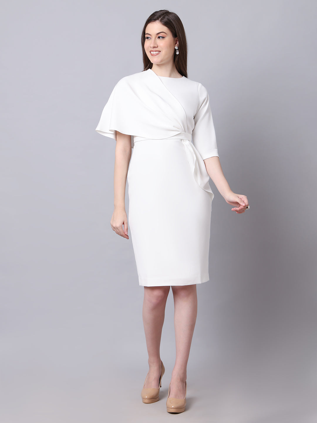 Exude Incandescent Draped Dress White Dresses