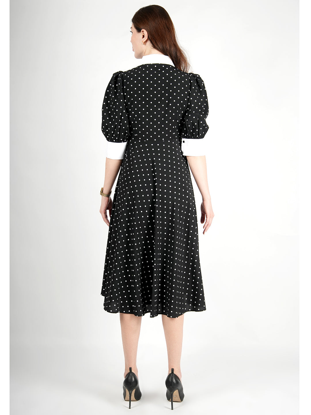 Exude Exploration Polka Dress With Pockets Black 