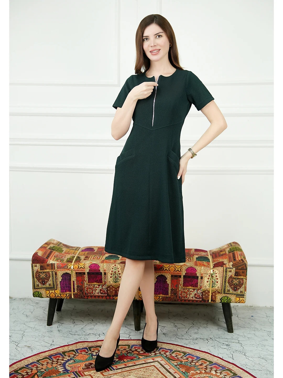 Exude Celebration A-line Zip Dress With Pockets Dresses