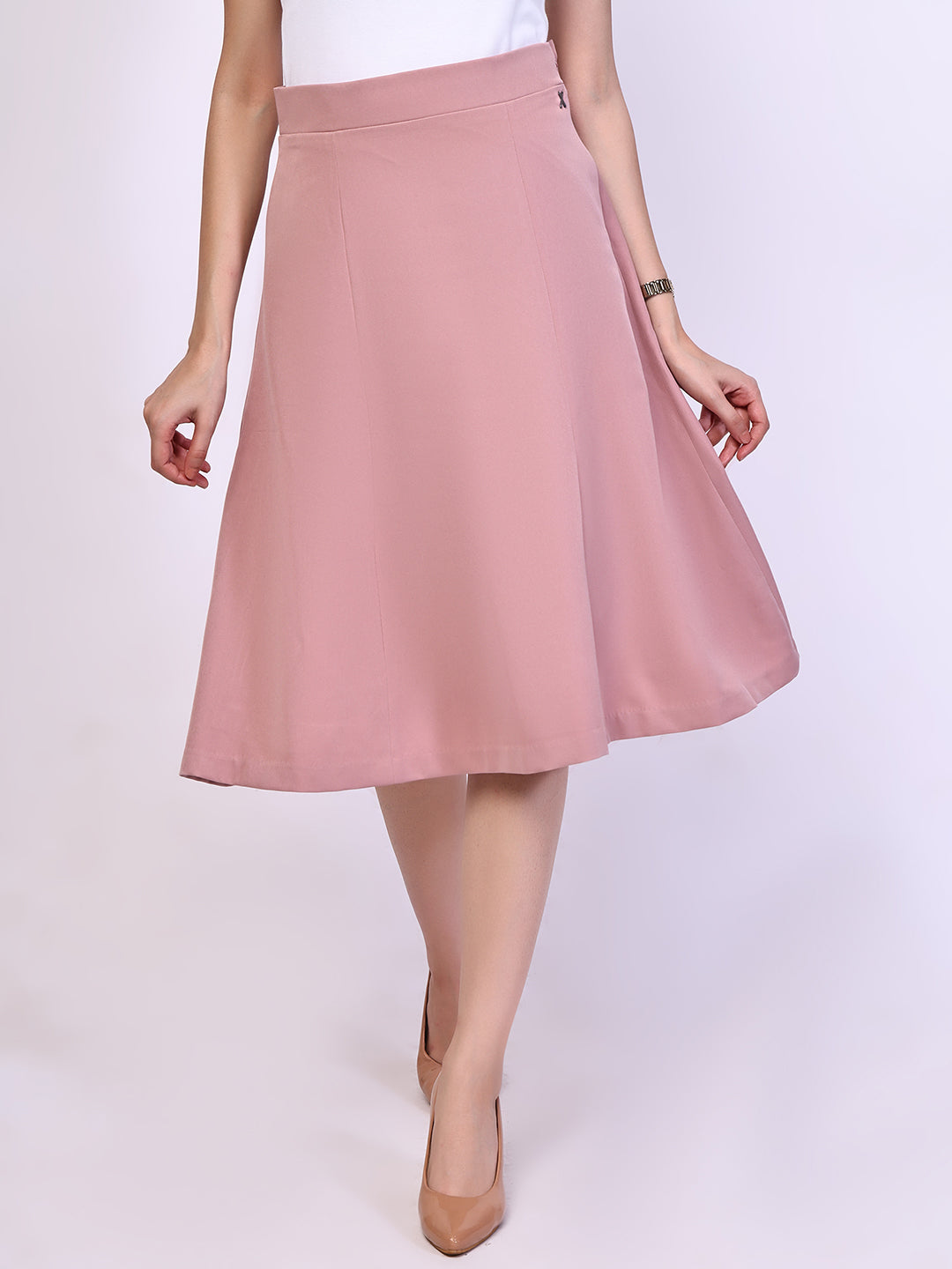 Exude Loyalty Solid A-line Skirt (Dusky Pink)
