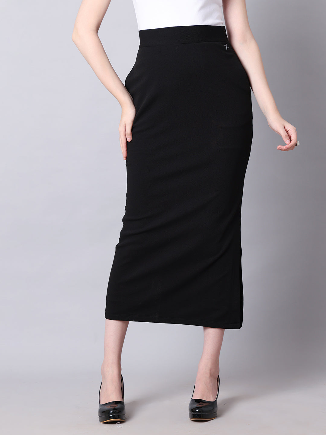 Exude Statement Piece Long Black Skirt with Side Slit Black 