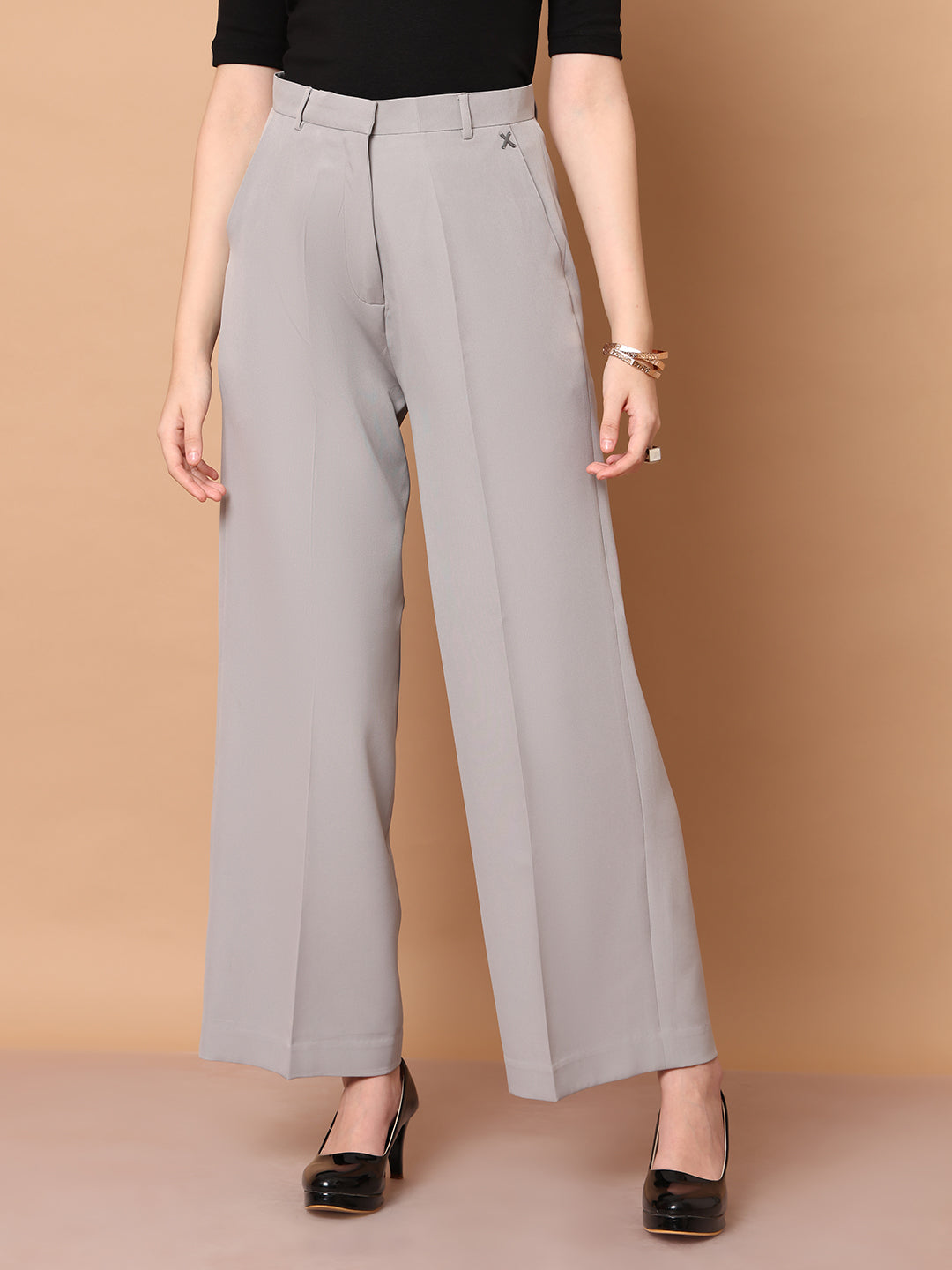 Exude Glamour & Grit Wide Leg Trousers Grey Trousers