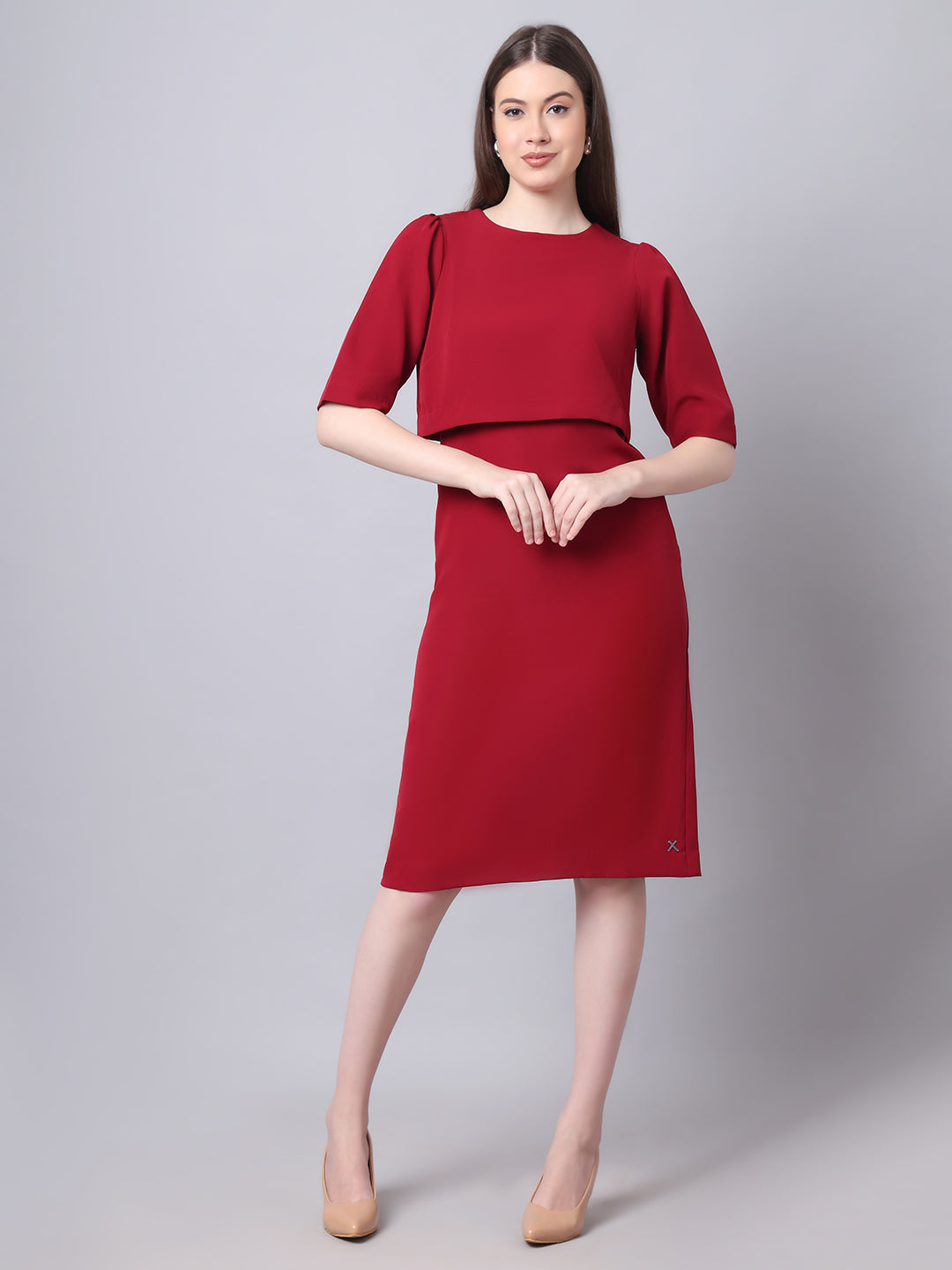 Exude Ethereal Oversize Top Dress Red Dresses