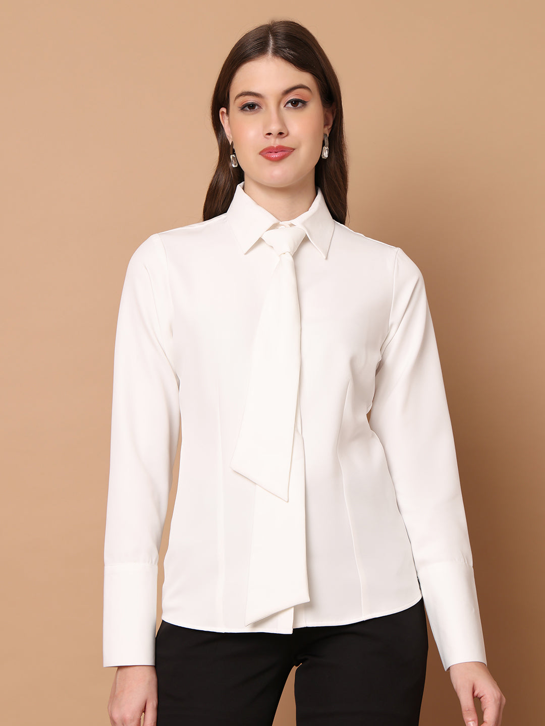 Exude Feminine touch Tie Shirt White 