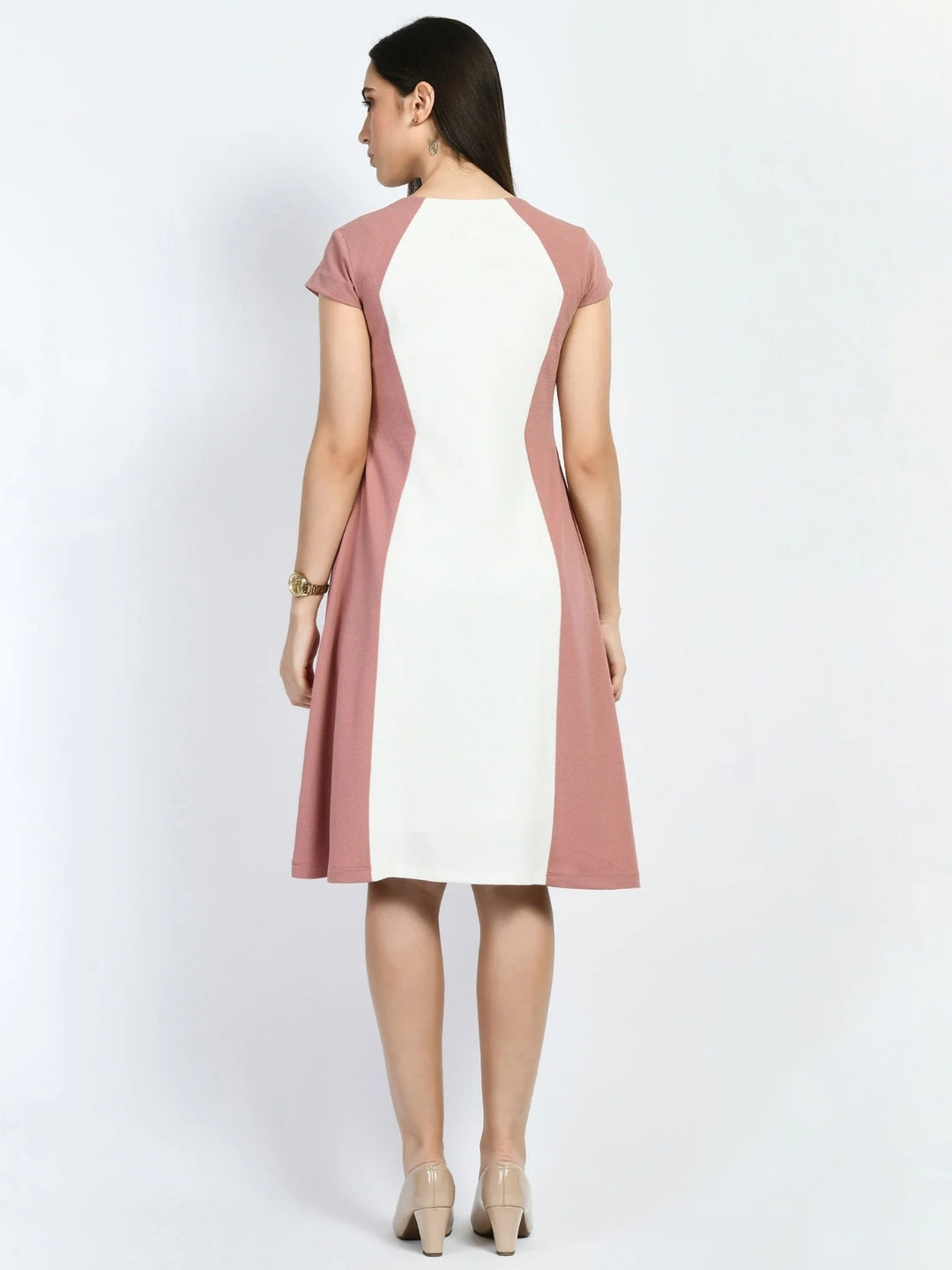 Exude Awe Colour-blocked Sculpt A-line Dress Cherry Pink Dresses