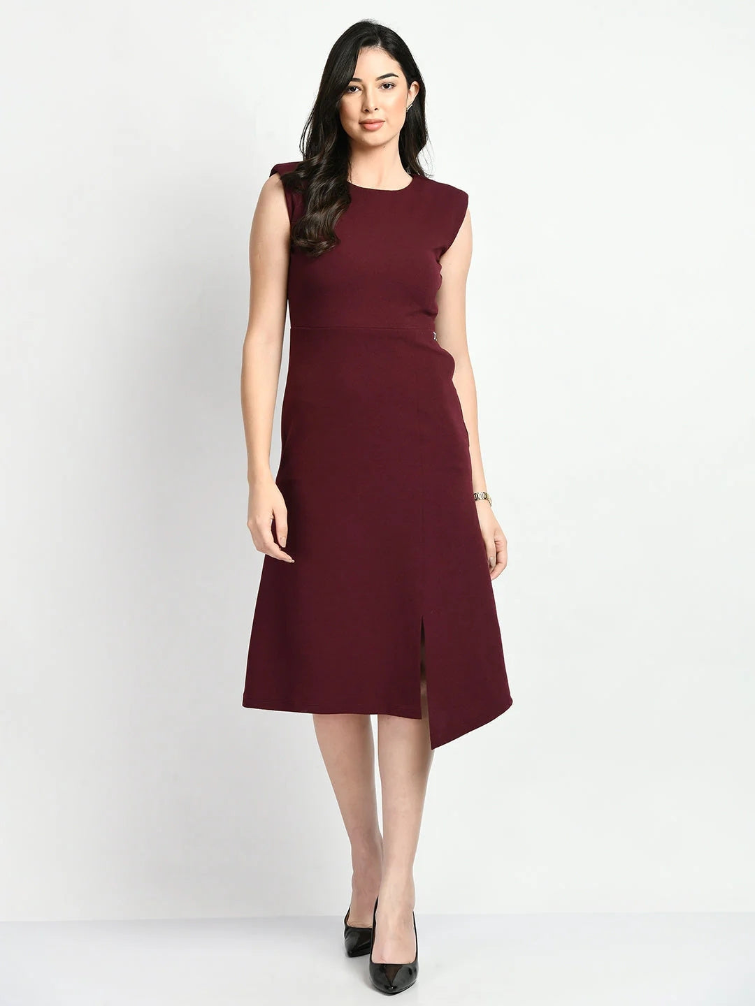 Exude Finesse Asymmetrical A-line Dress Wine Dresses