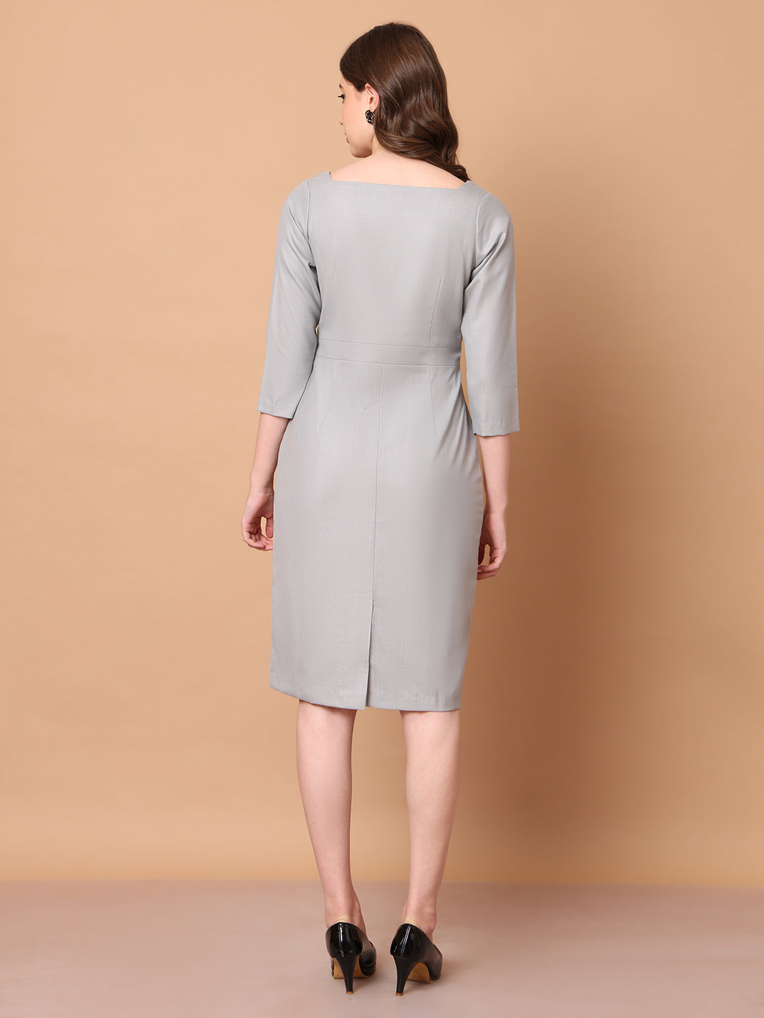 Exude Mystique Moments Suiting Fabric Square Neckline dress Grey Dresses