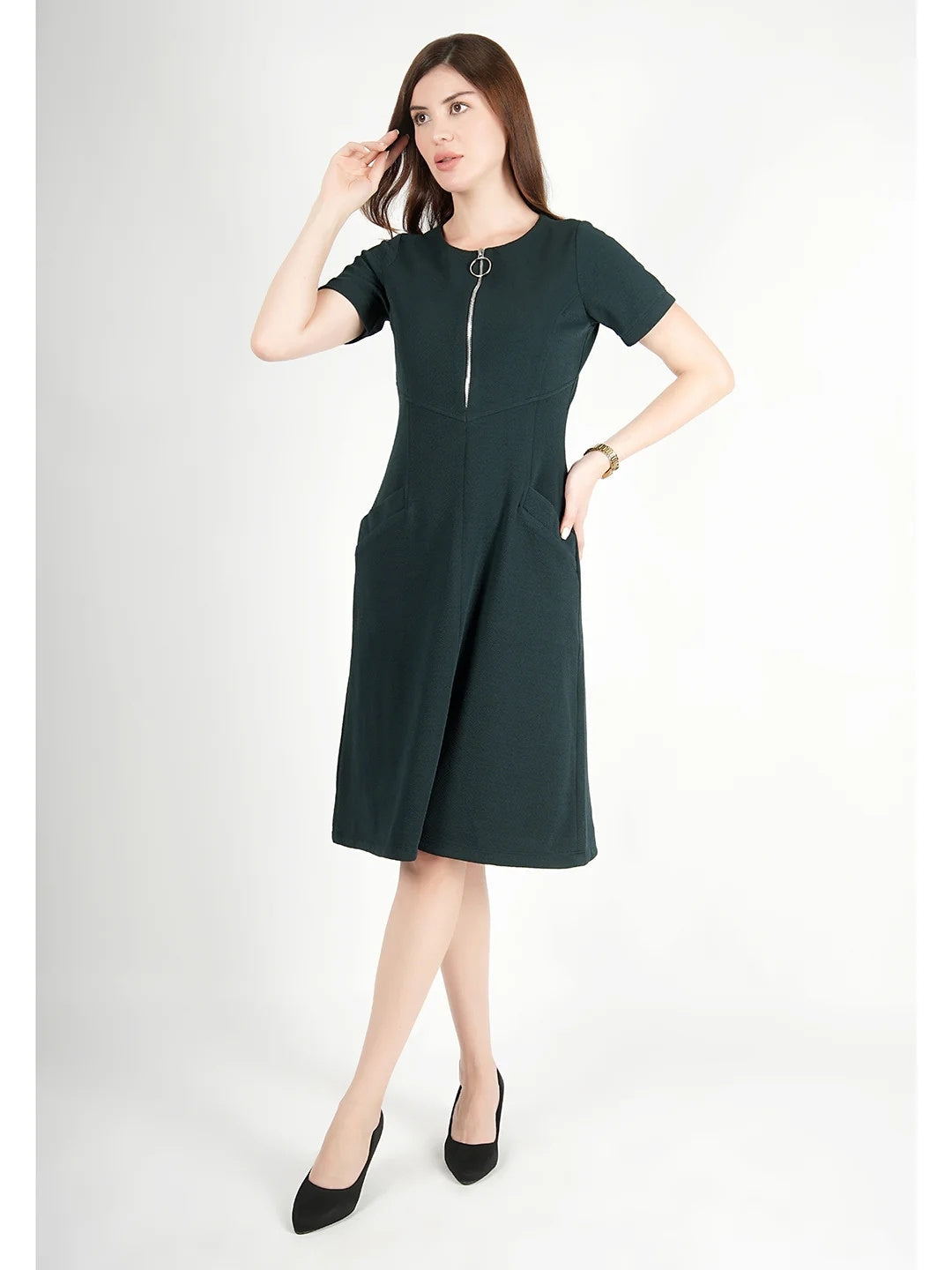 Exude Celebration A-line Zip Dress With Pockets Dresses