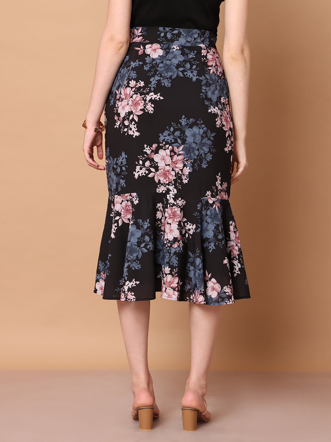 Exude Radiant Reflections Floral Midi Skirt Skirts