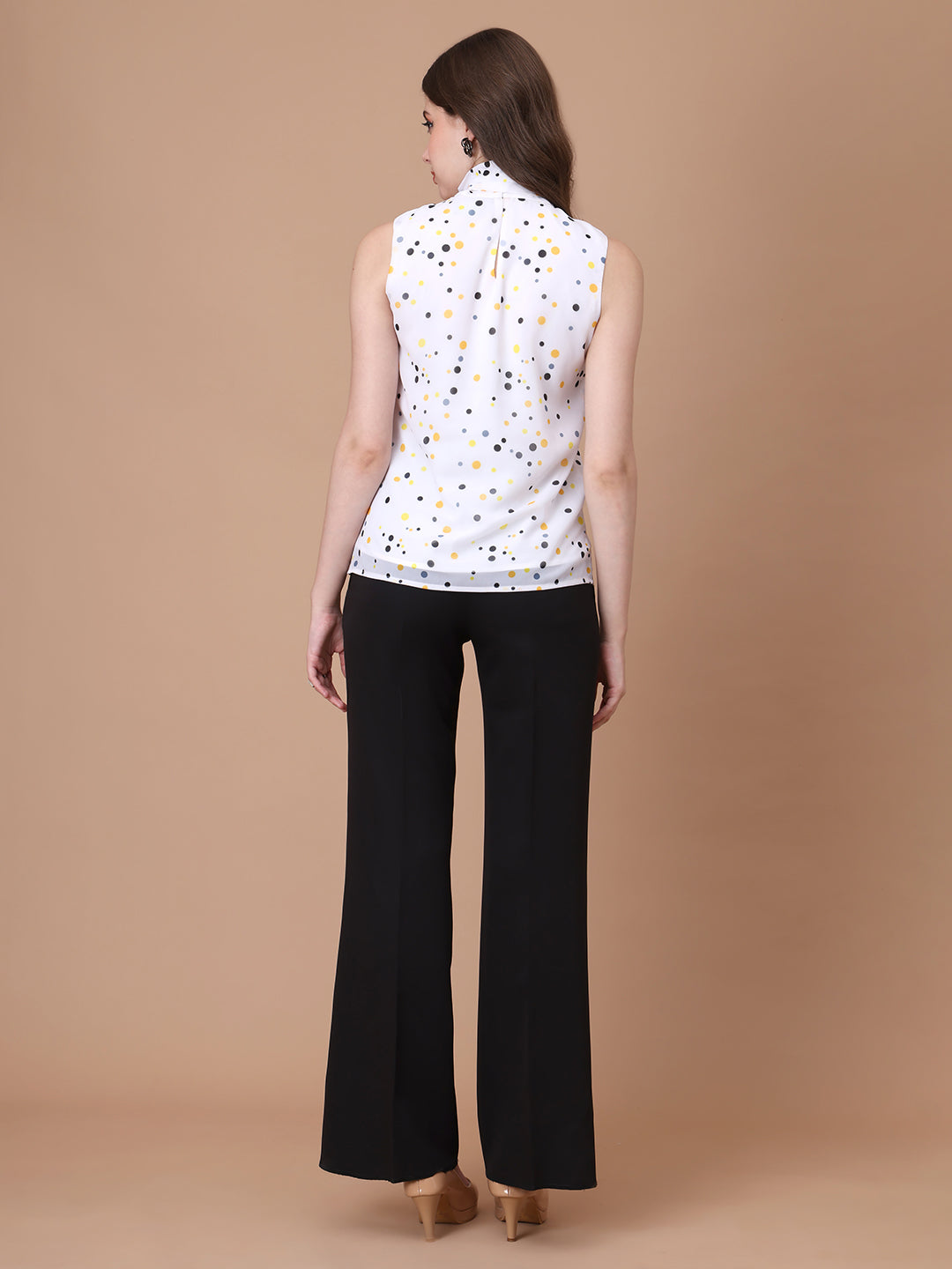 Exude Graceful Threads Sleeveless Polka Top with Front Tie Tops