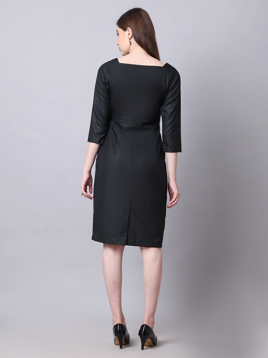 Exude Mystique Moments Suiting Fabric Square Neckline dress Black Dresses
