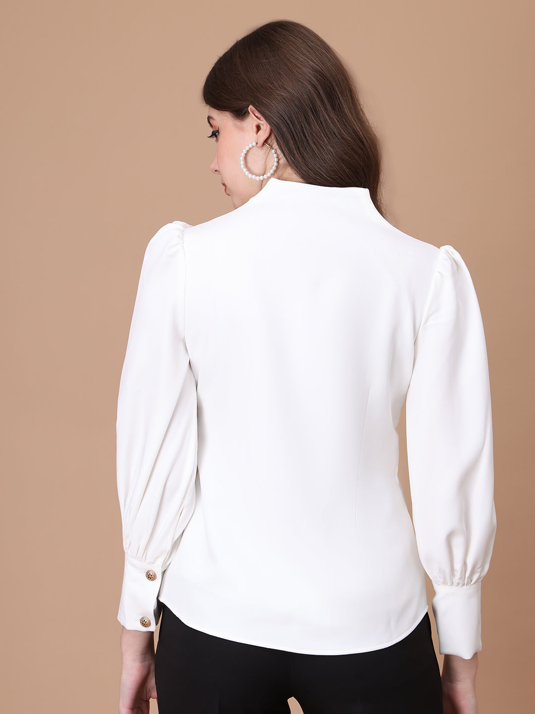Exude Whimsical Wonders Dramatic Puff Sleeve Top with Front Zip White Tops