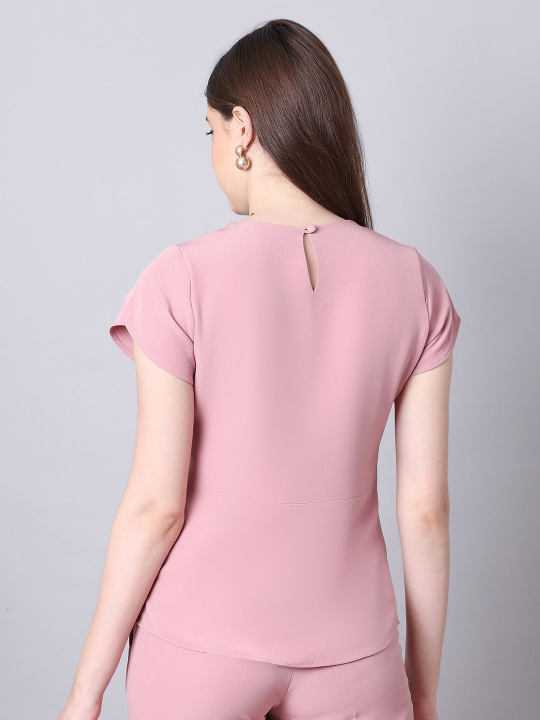Exude Elysian Essence Asymmetrical Top with Cap Sleeves Dusty Pink Tops