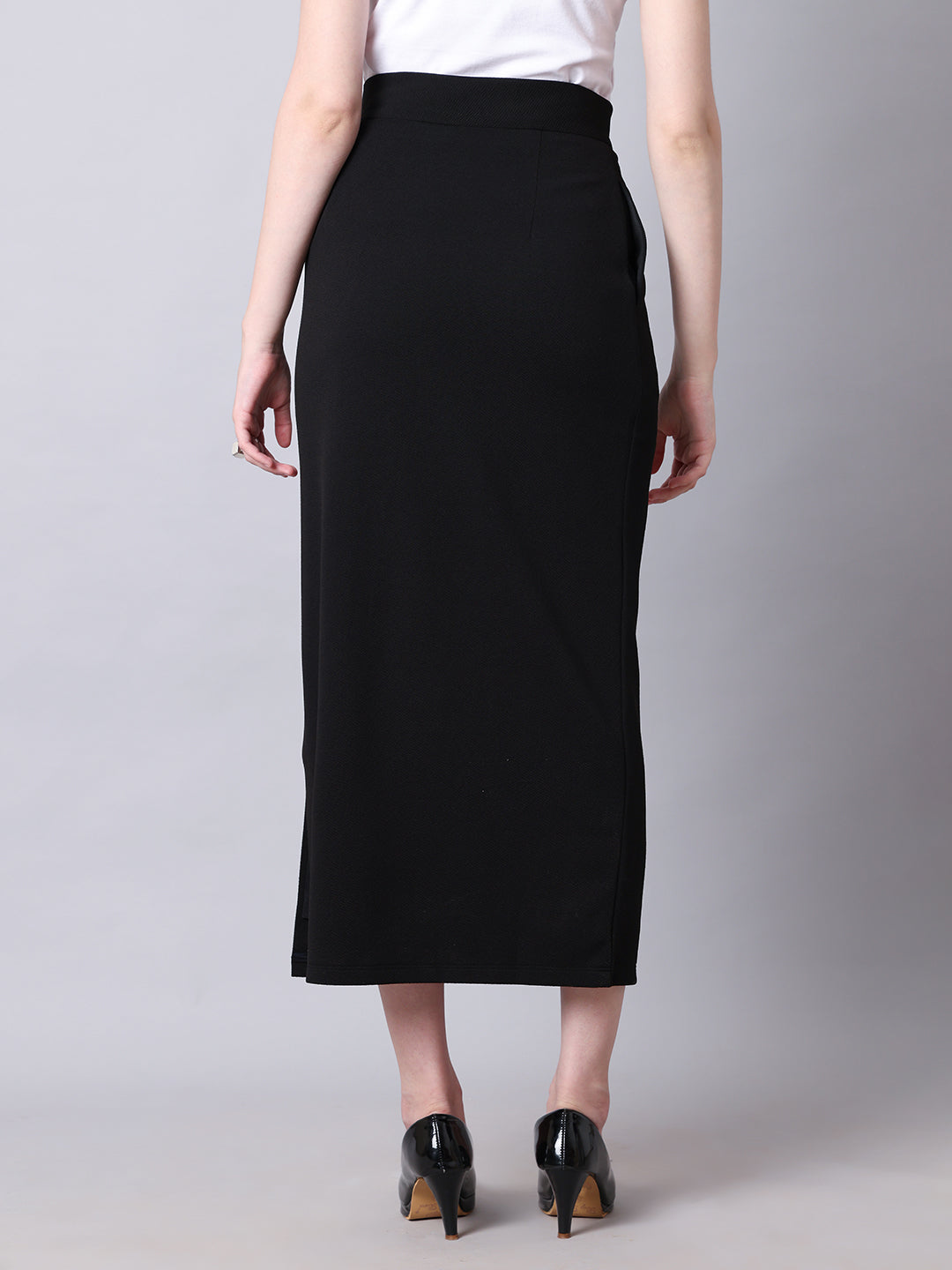 Exude Statement Piece Long Black Skirt with Side Slit Black 