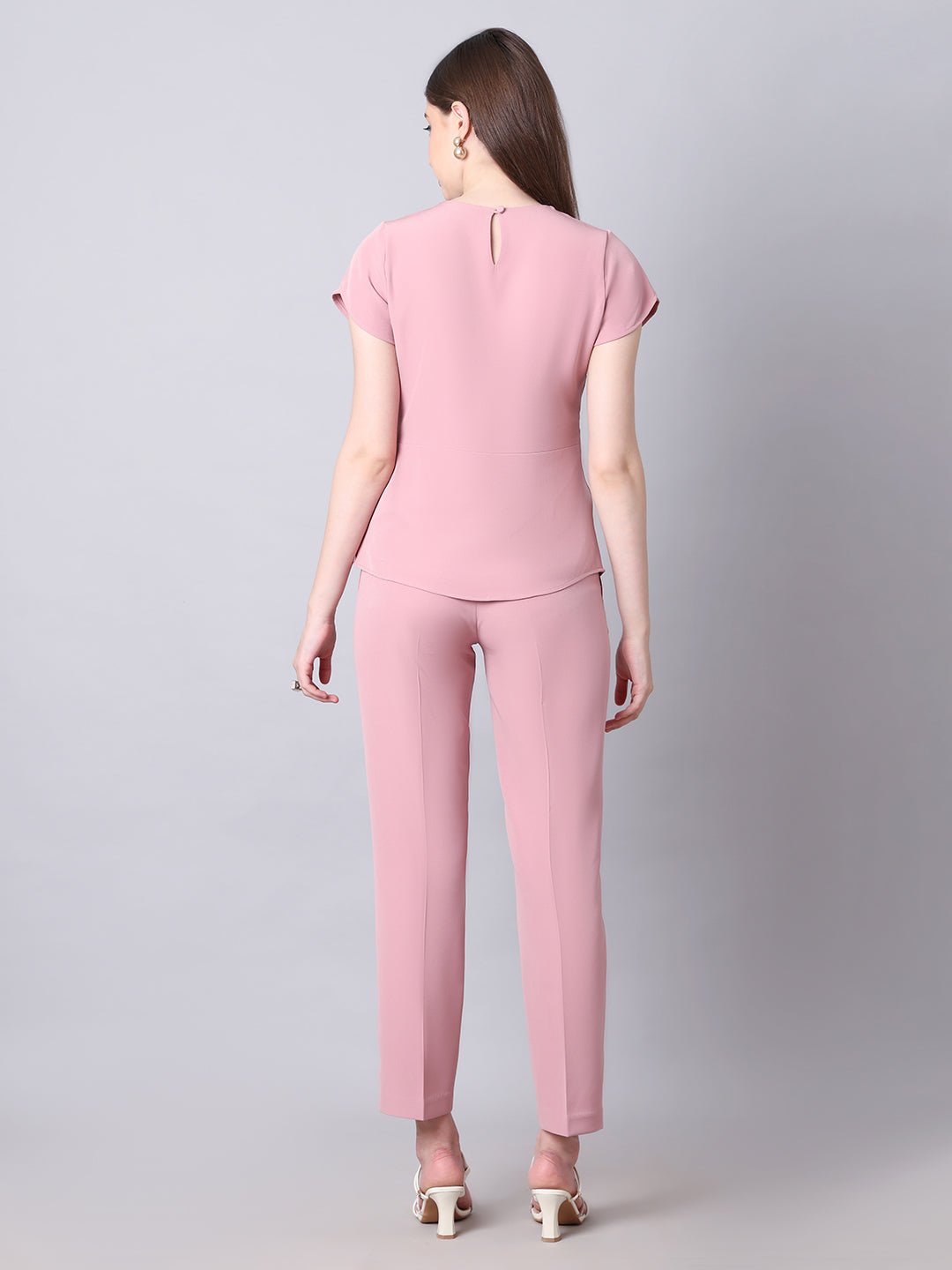 Exude Iconic Asymetrical Top with Straight Fit Trouser Co-ord Dusty Pink Co-ord Sets