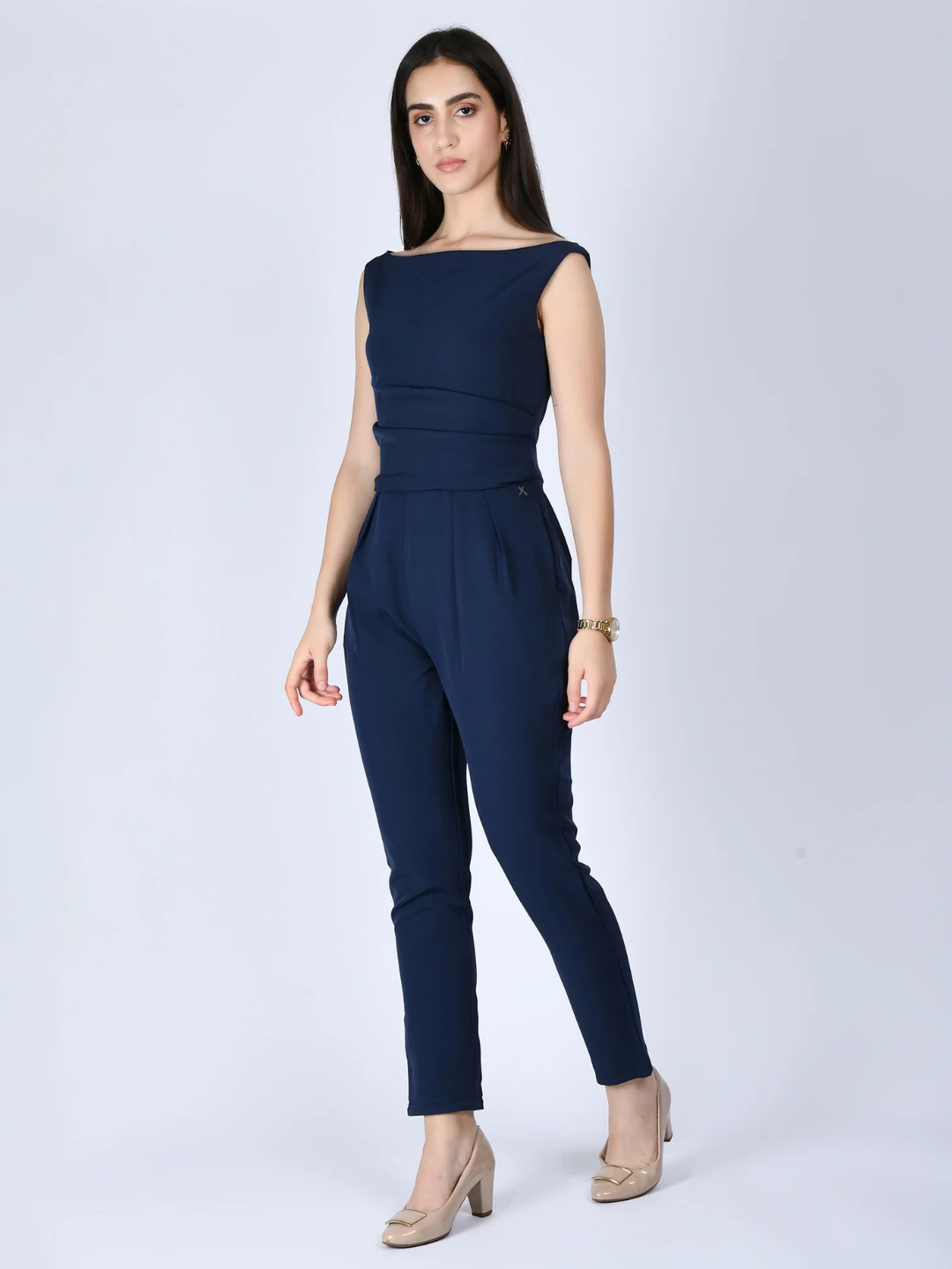 Exude Divinity Straight Fit Jumpsuit Navy Jumpsuits
