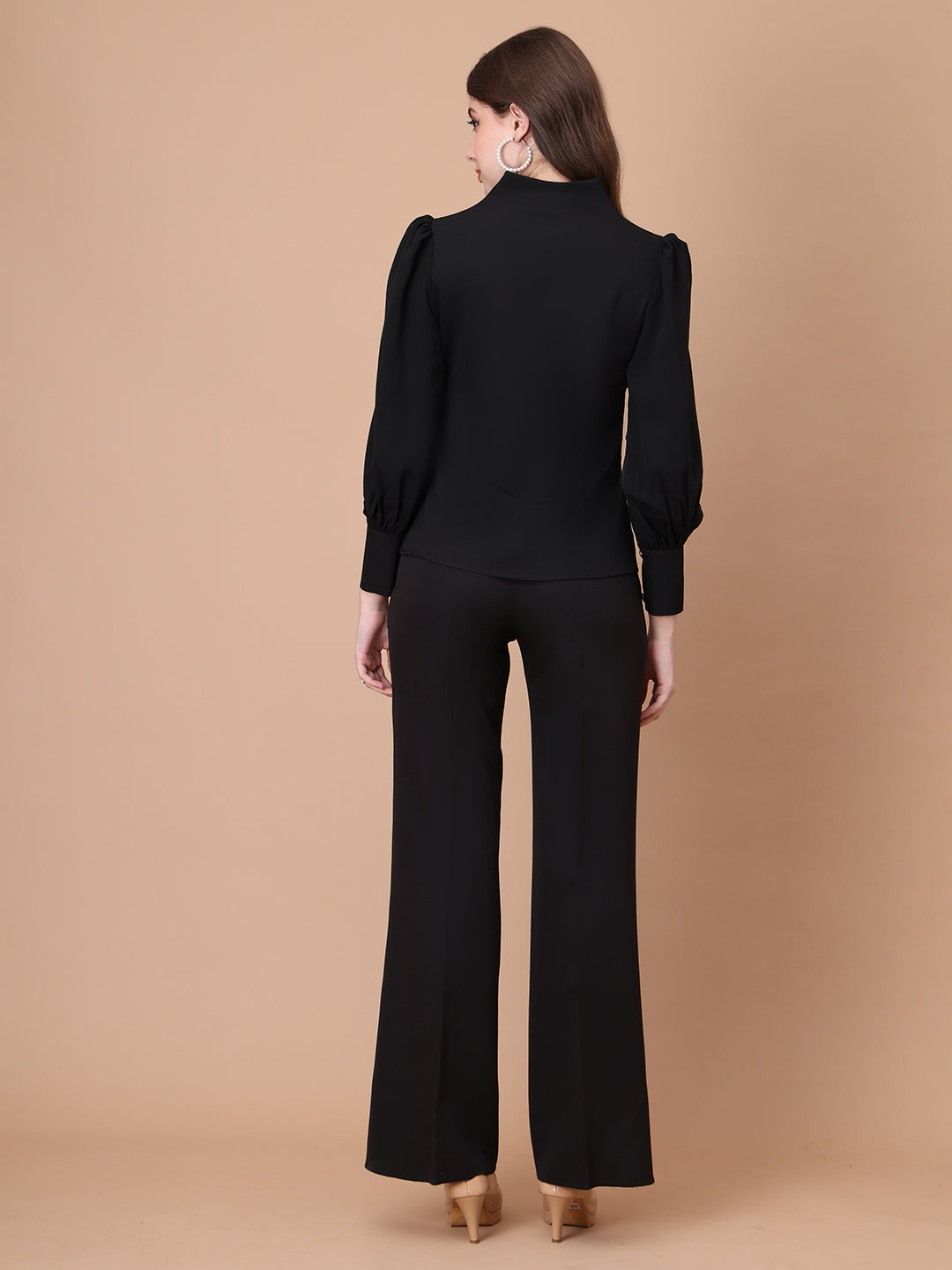 Exude Whimsical Wonders Dramatic Puff Sleeve Top with Front Zip Black Tops