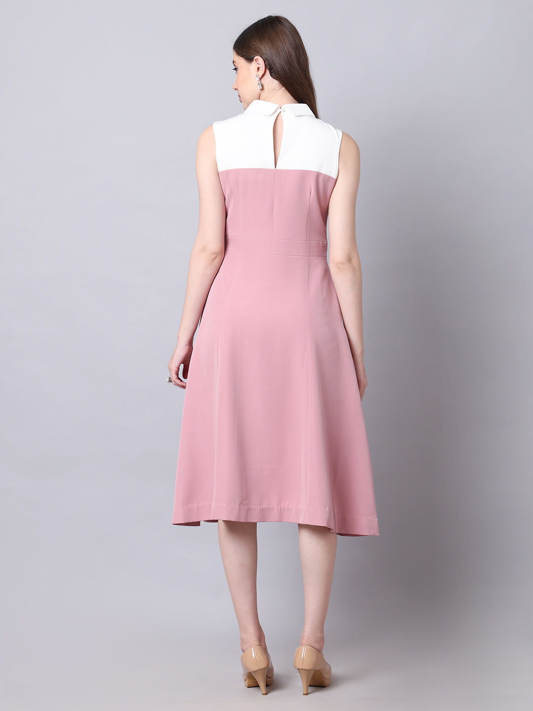 Exude Bronzed Color Block Dress With Collar Blush Pink Dresses