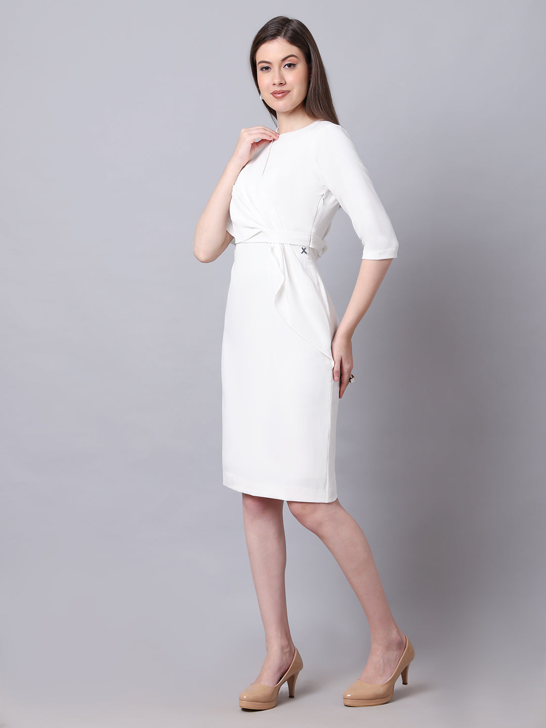 Exude Incandescent Draped Dress White Dresses