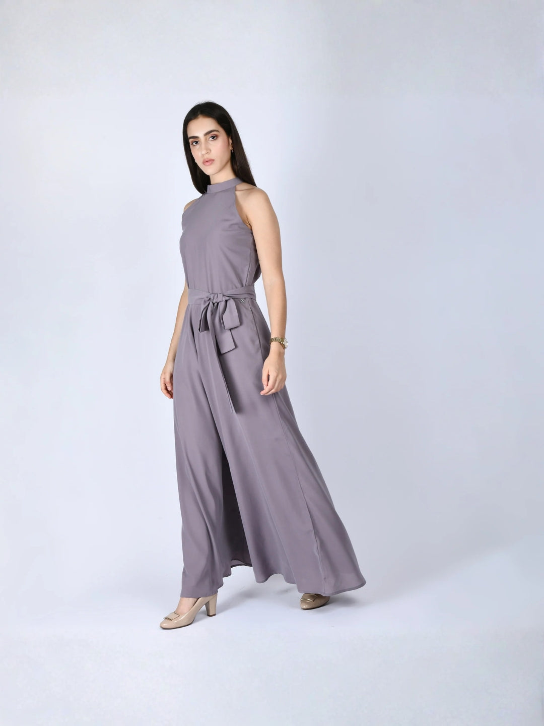 Exude Splendidness Extra Wide-Leg Jumpsuit Lilac Grey Jumpsuits