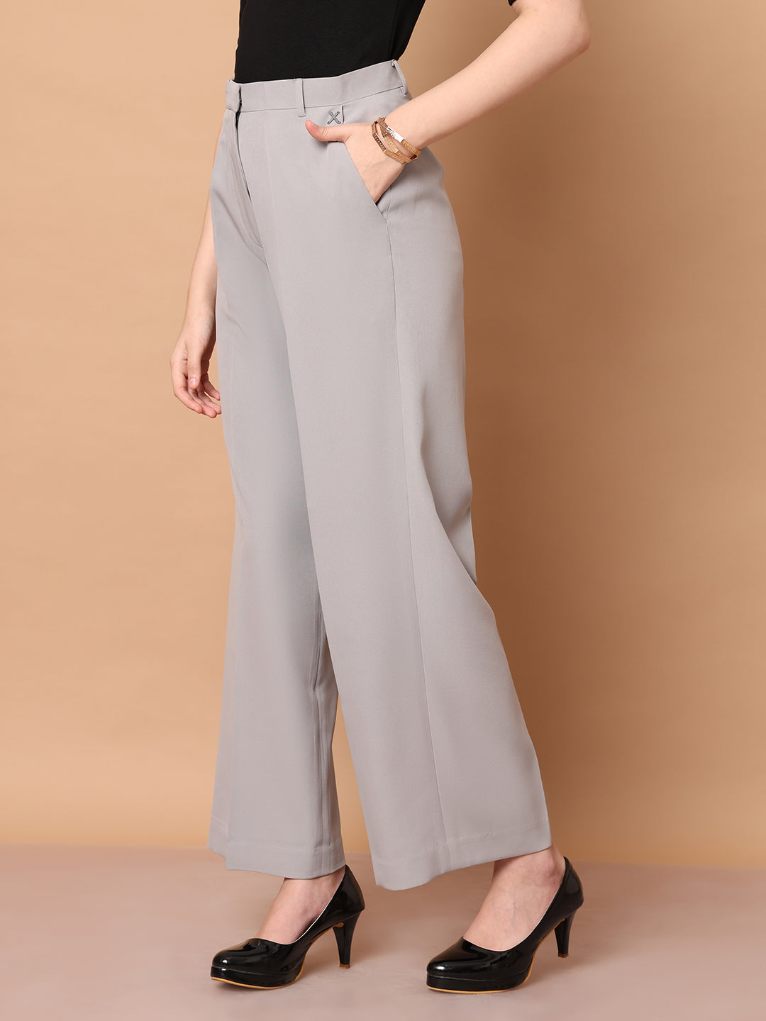 Exude Glamour & Grit Wide Leg Trousers Grey Trousers
