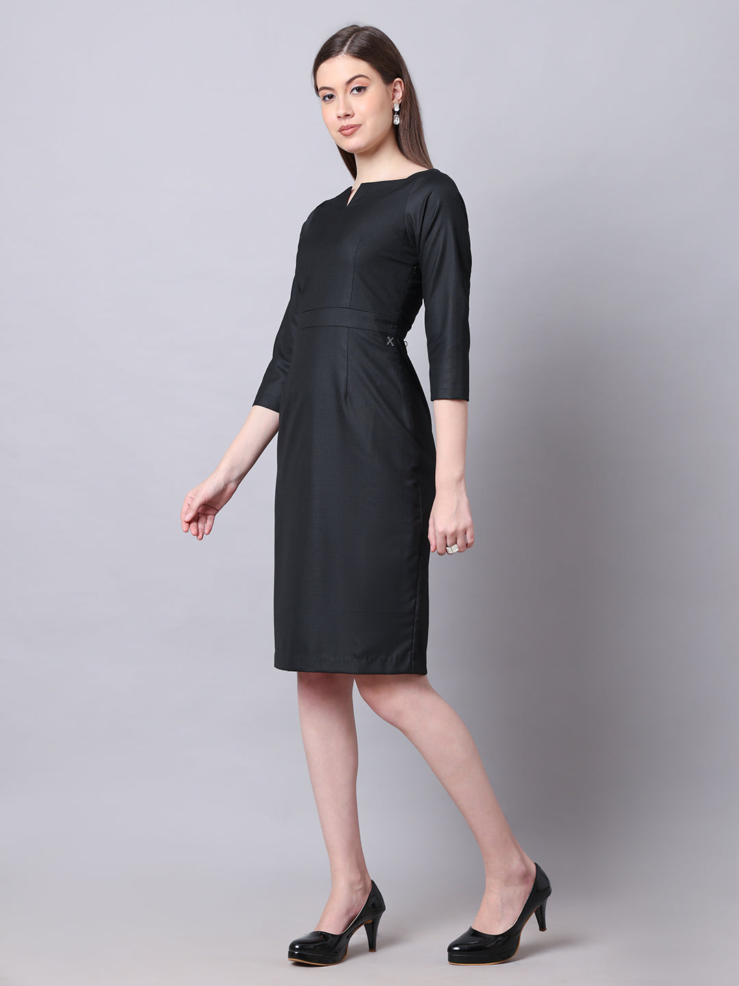 Exude Mystique Moments Suiting Fabric Square Neckline dress Black Dresses