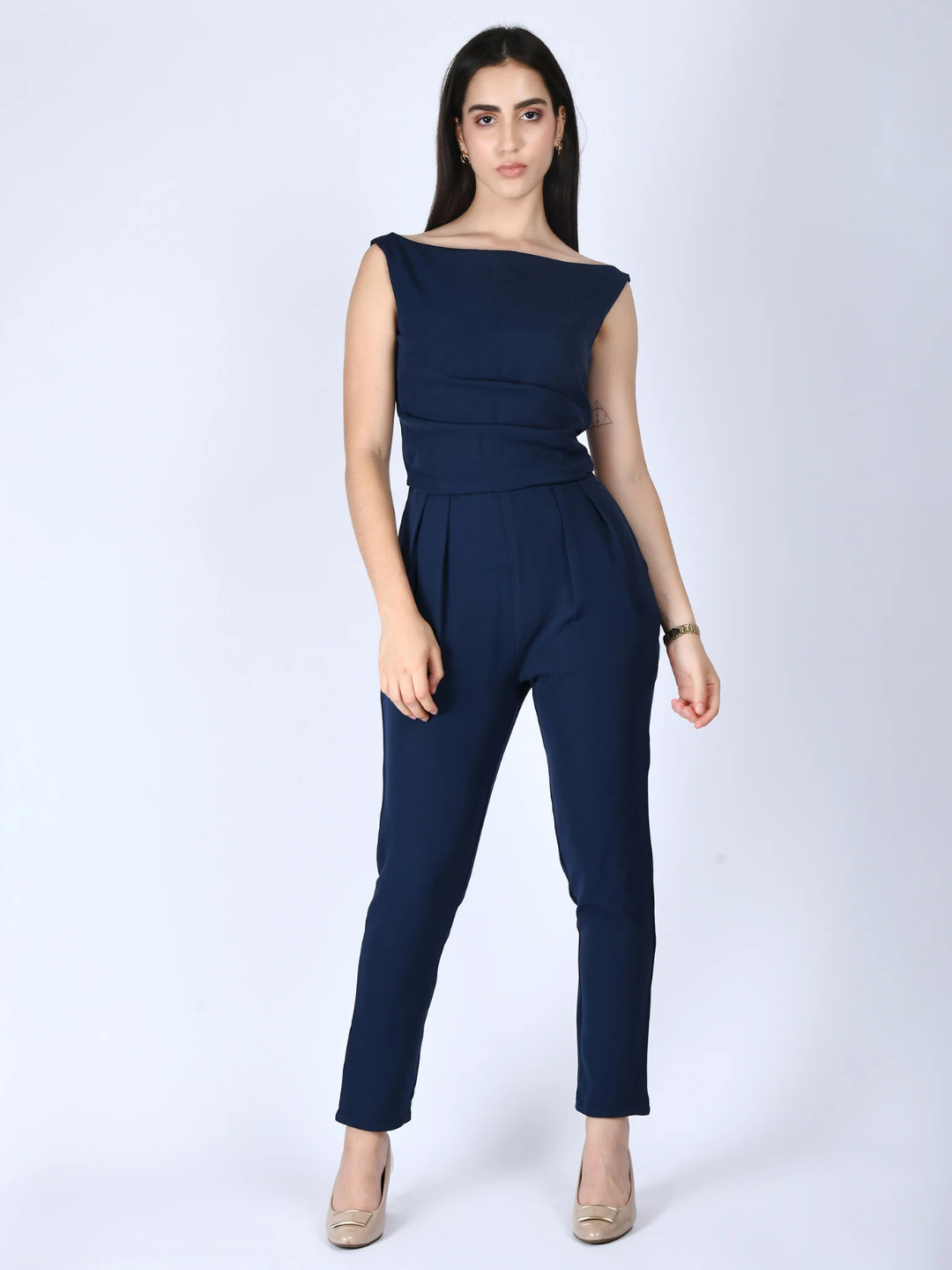 Exude Divinity Straight Fit Jumpsuit Navy Jumpsuits