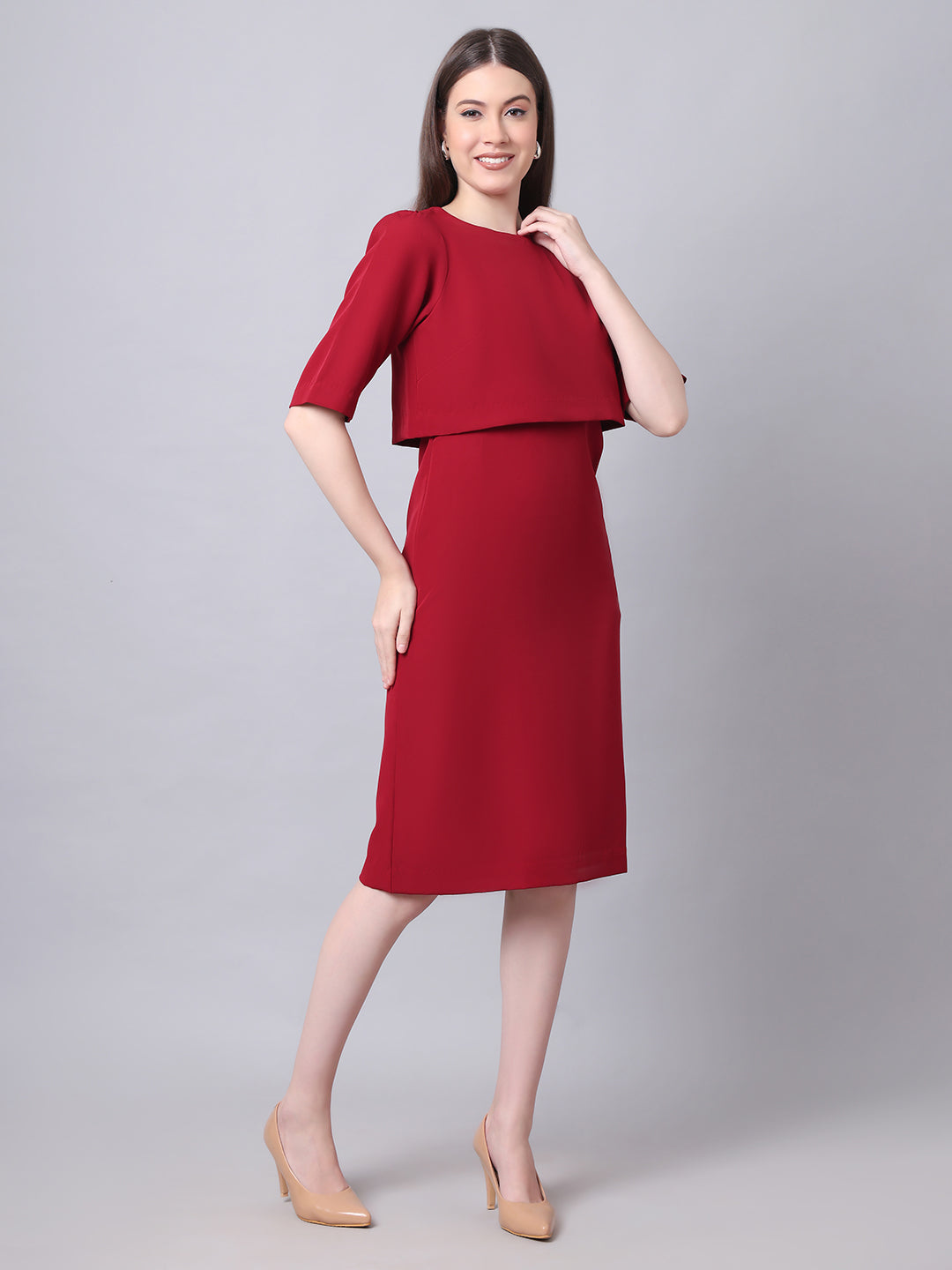 Exude Ethereal Oversize Top Dress Red Dresses