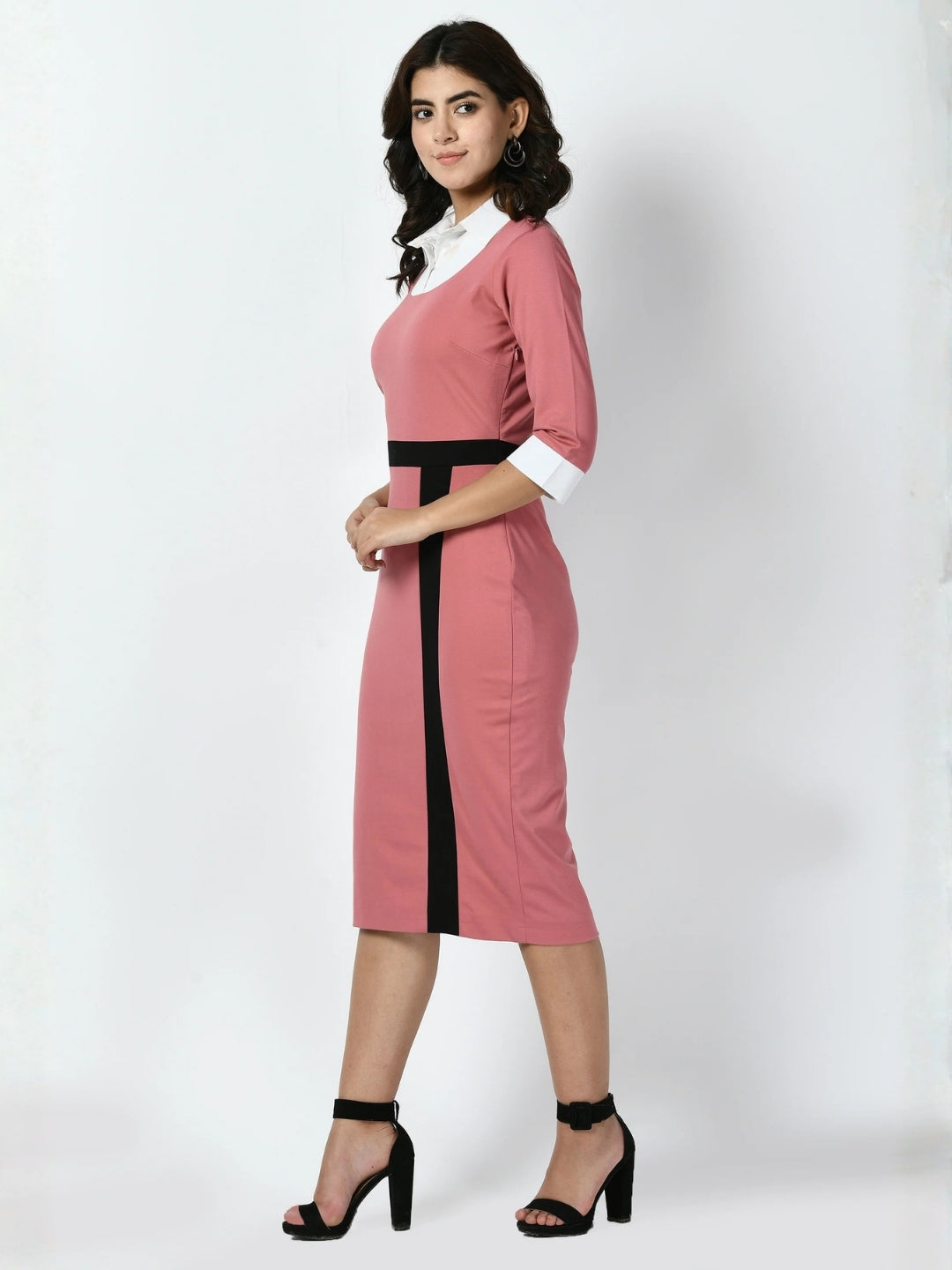 Exude Paramount Shirt Colour blocked Sheath Dress Watermelon Pink Dresses