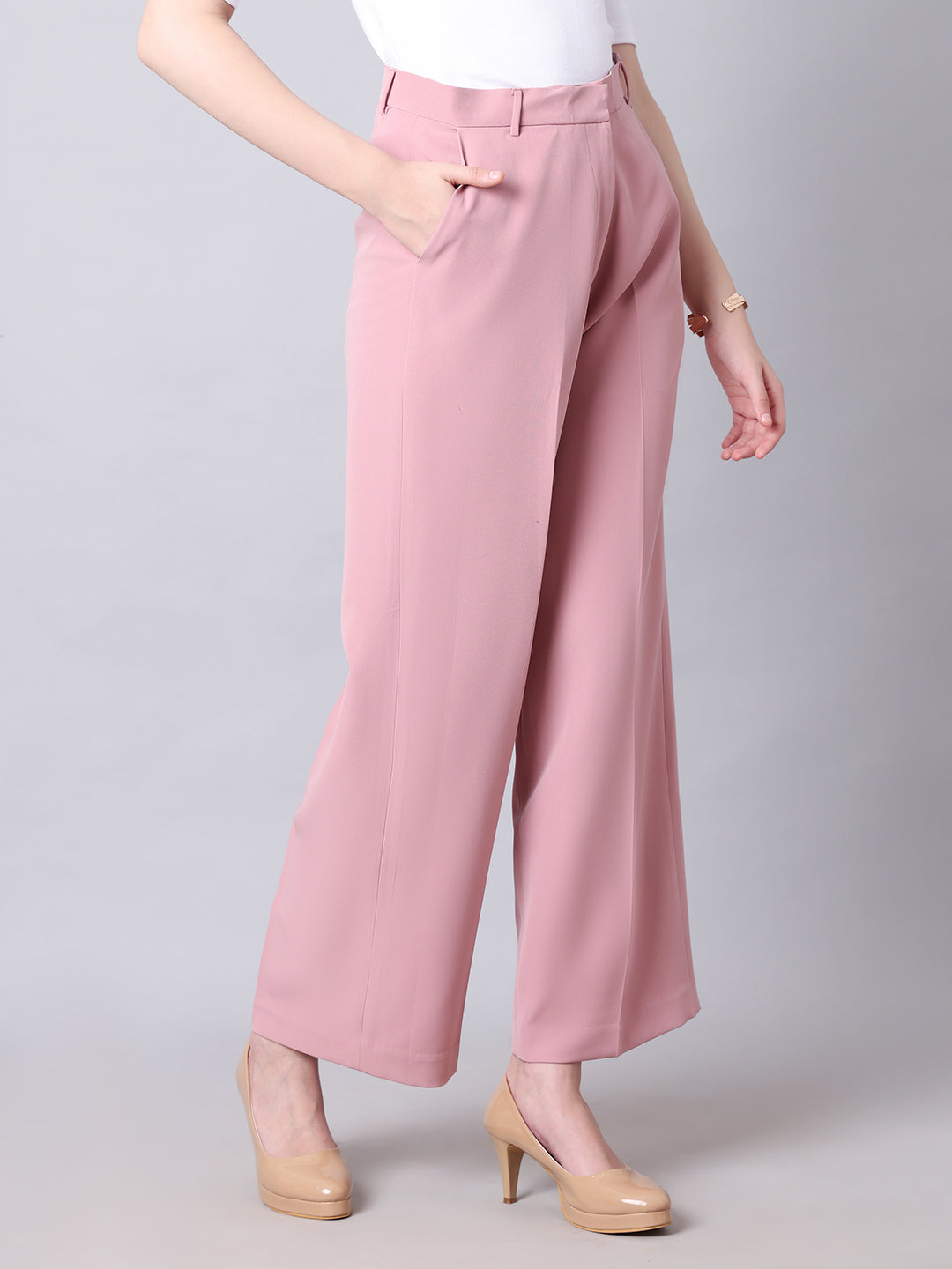 Exude Empowered Chic Wide Leg Trouser Dusty Pink Trousers
