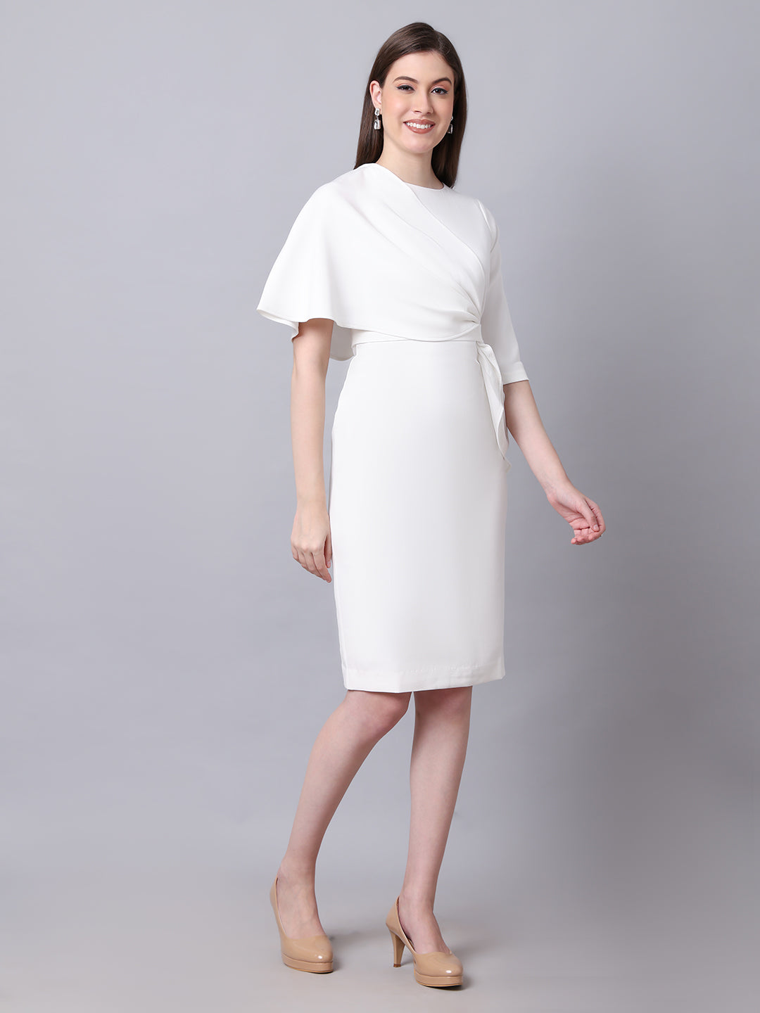 Exude Incandescent Draped Dress White Dresses