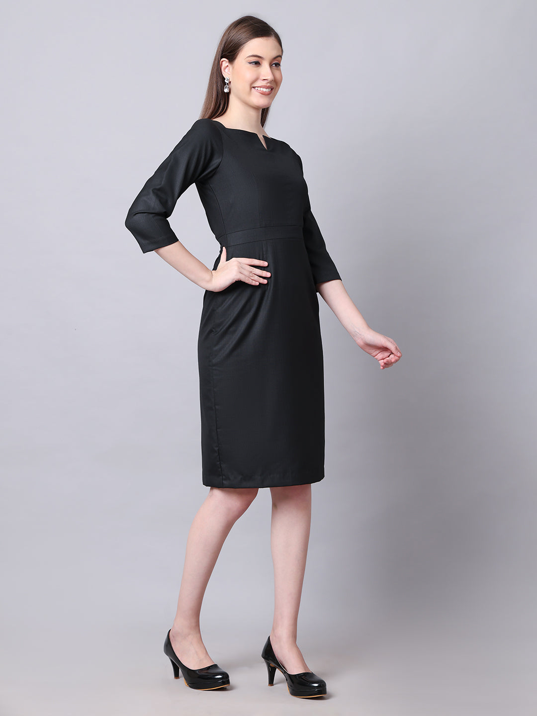 Exude Mystique Moments Suiting Fabric Square Neckline dress Black Dresses
