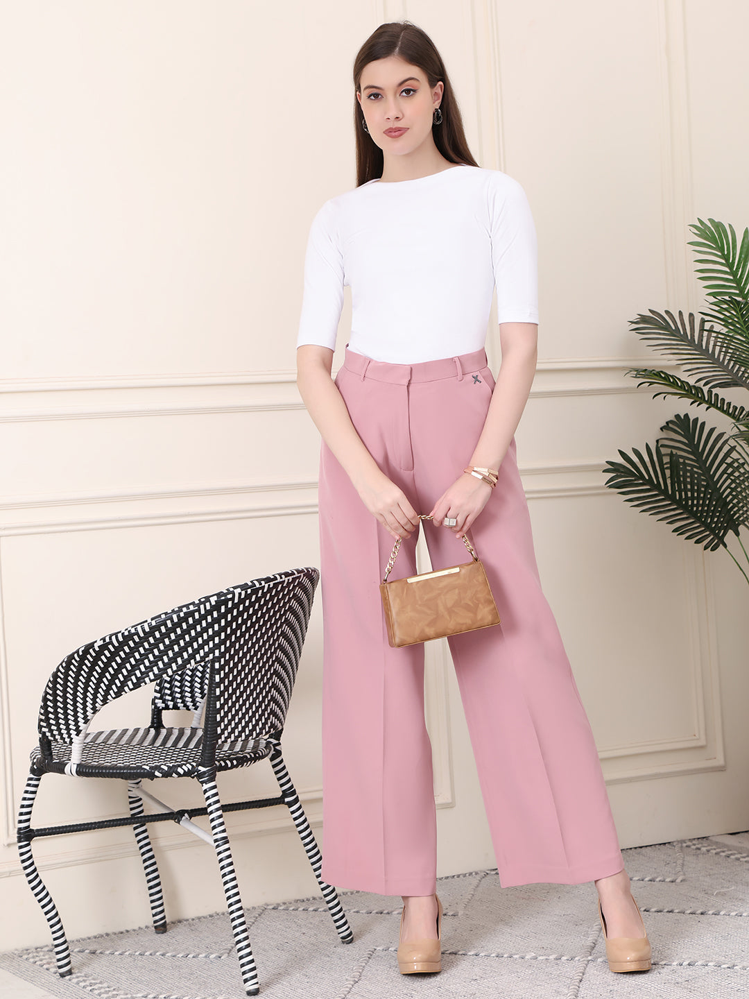 Exude Empowered Chic Wide Leg Trouser Dusty Pink Trousers