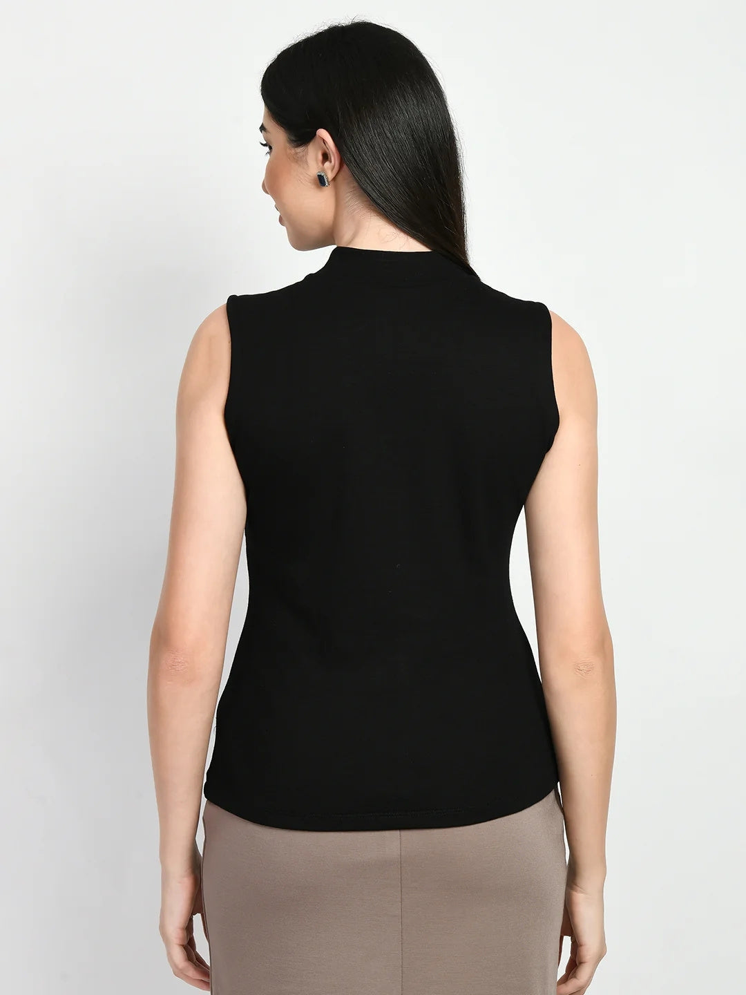 Exude Prudence High Neck Sleeveless T-shirt Black T-Shirts