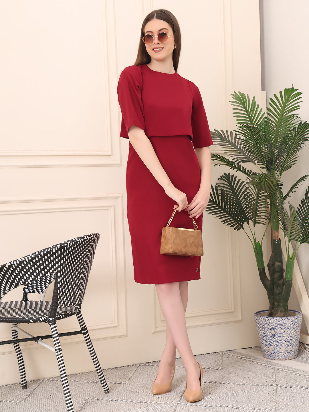 Exude Ethereal Oversize Top Dress Red Dresses