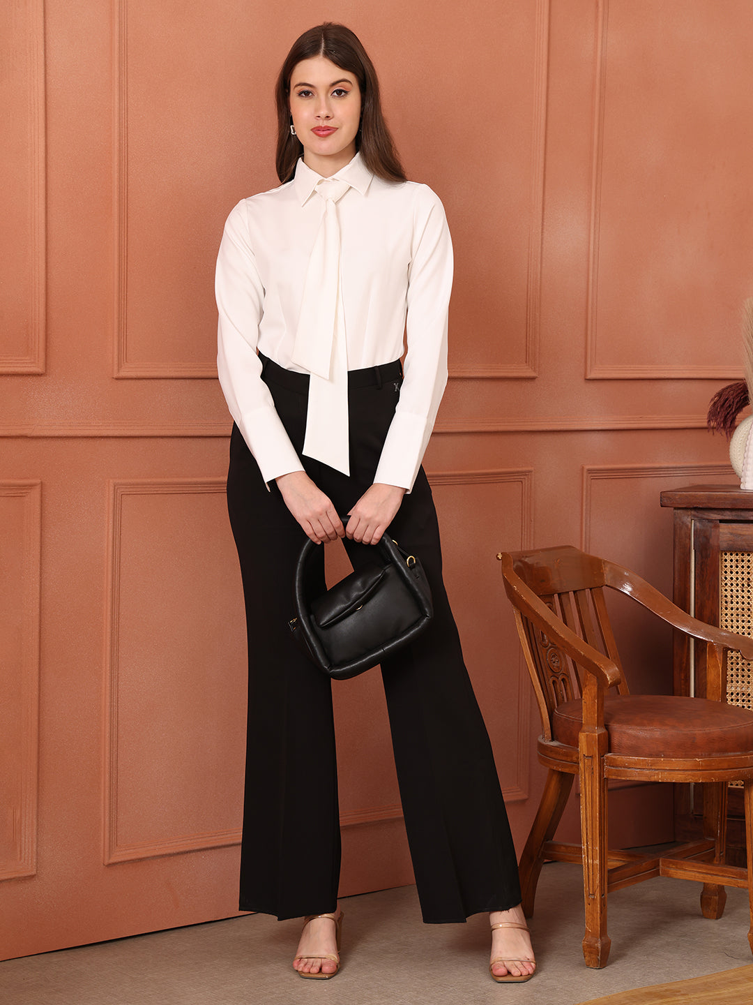 Exude Feminine touch Tie Shirt White 