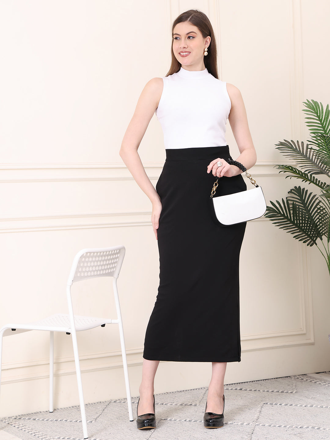 Exude Statement Piece Long Black Skirt with Side Slit Black 