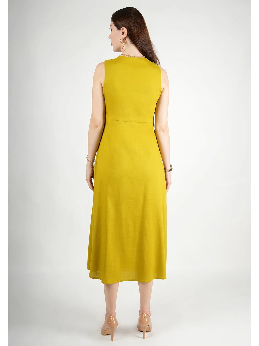 Exude Glowing Front Button Dress With Pockets Lime Green Dresses