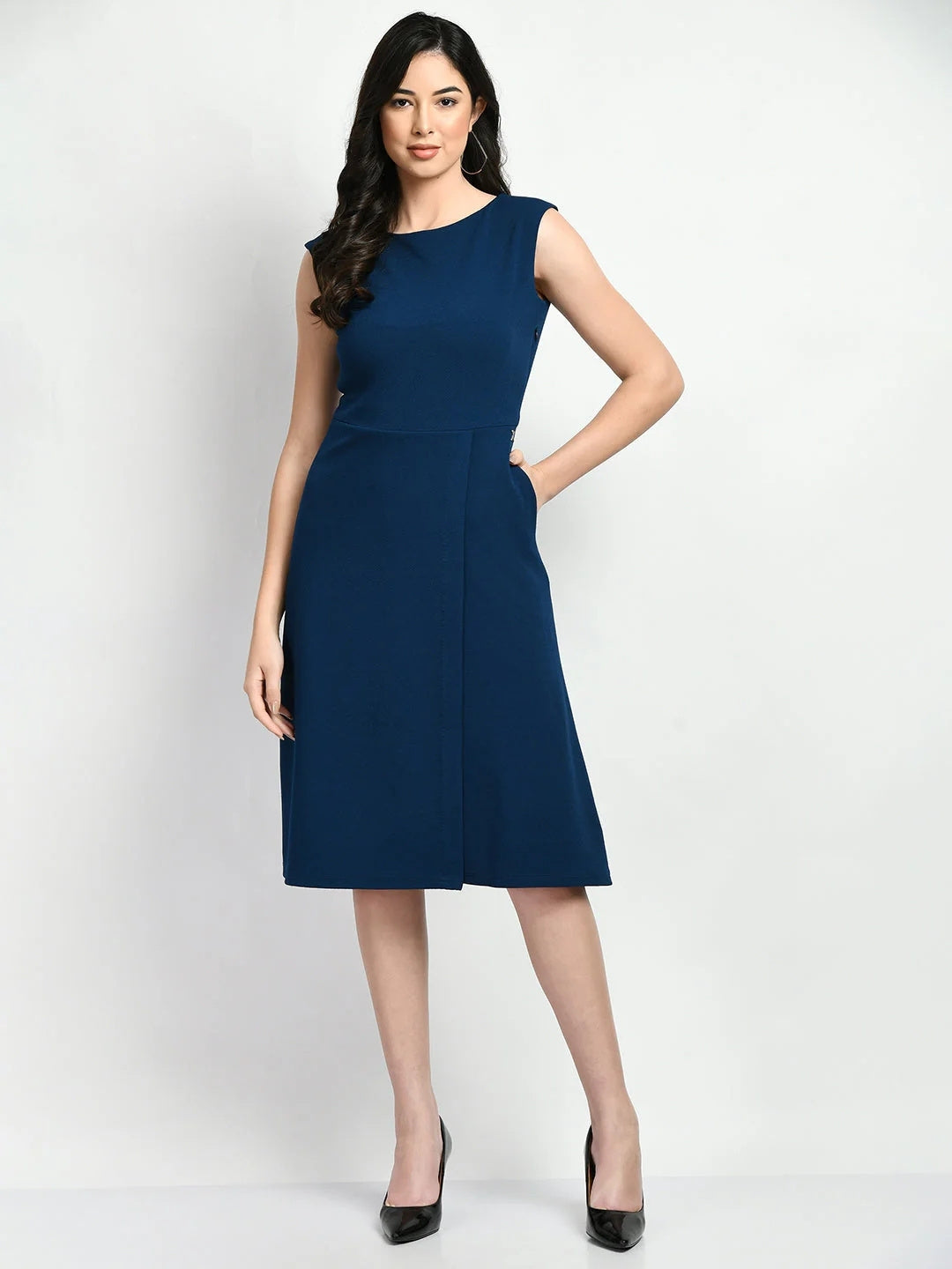 Exude Pride A-line Wrap Dress Royal Blue Dresses