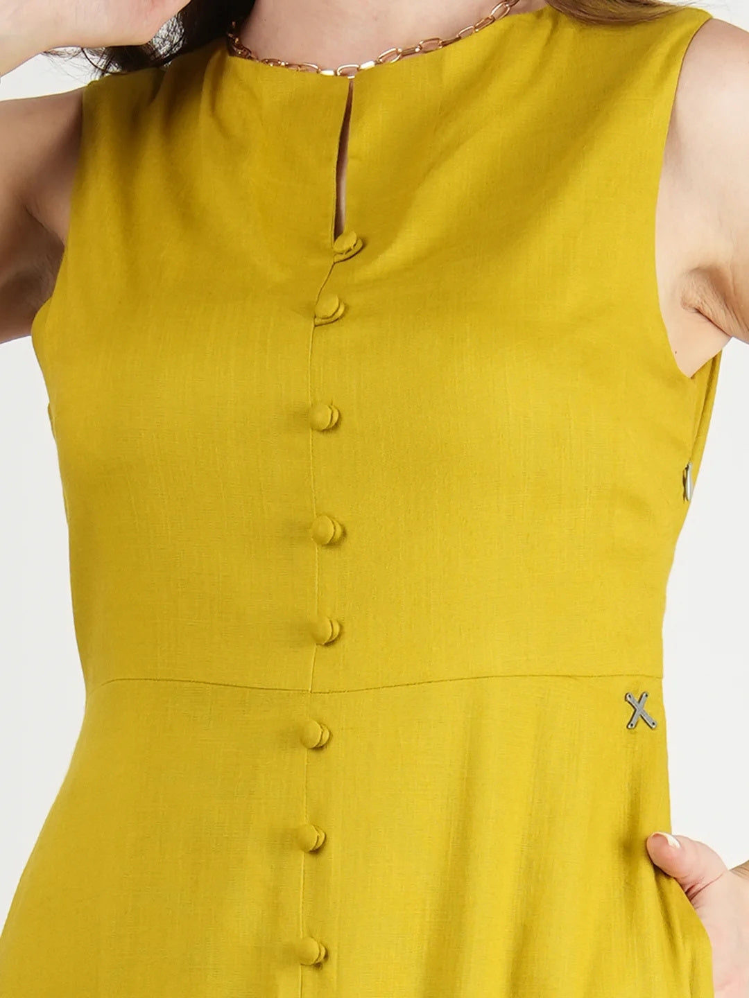 Exude Glowing Front Button Dress With Pockets Lime Green Dresses