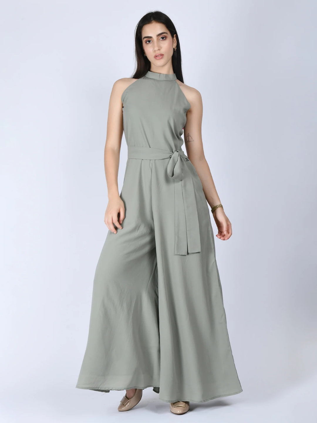 Exude Splendidness Extra Wide-Leg Jumpsuit Pista Green Jumpsuits