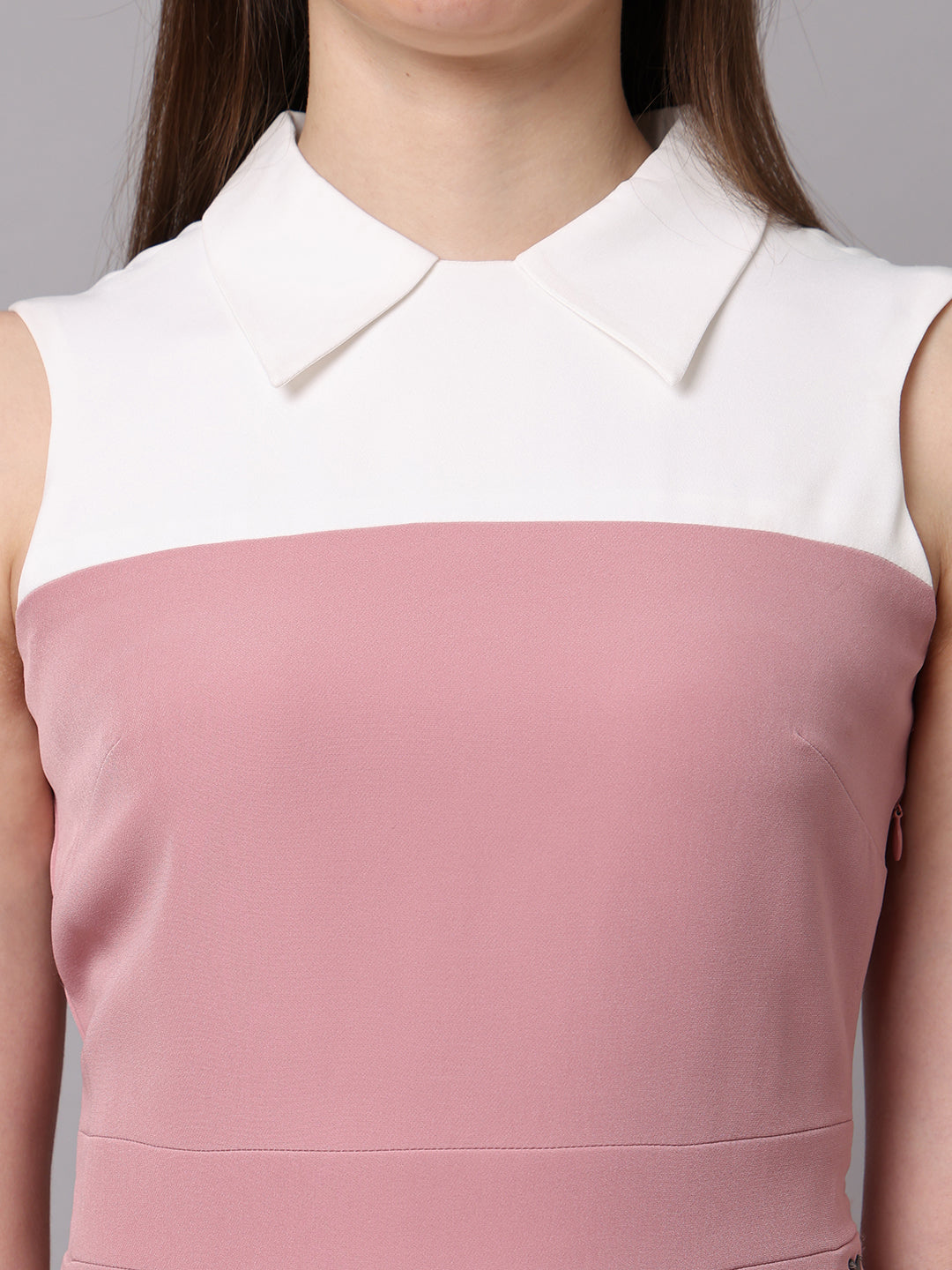 Exude Bronzed Color Block Dress With Collar Blush Pink Dresses